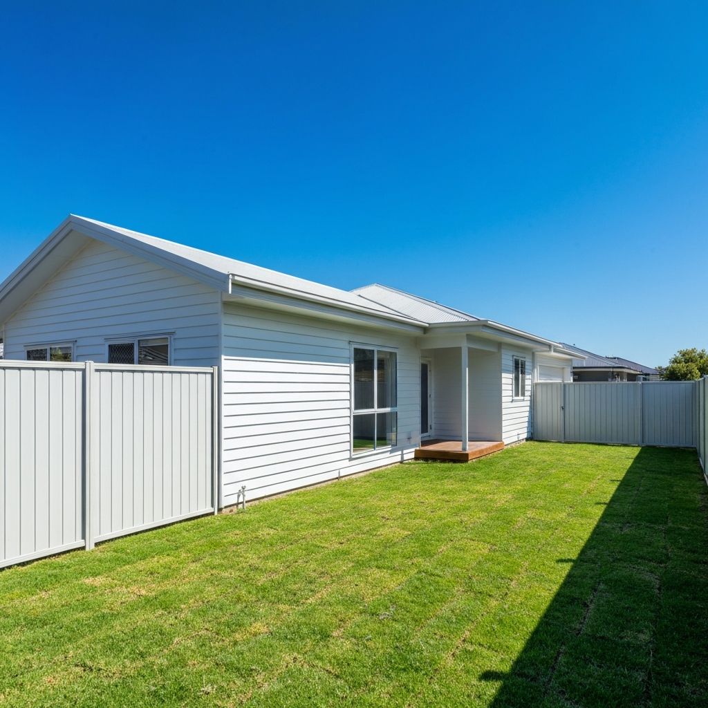 Freshly painted exterior of a modern Australian home with clean siding and fence