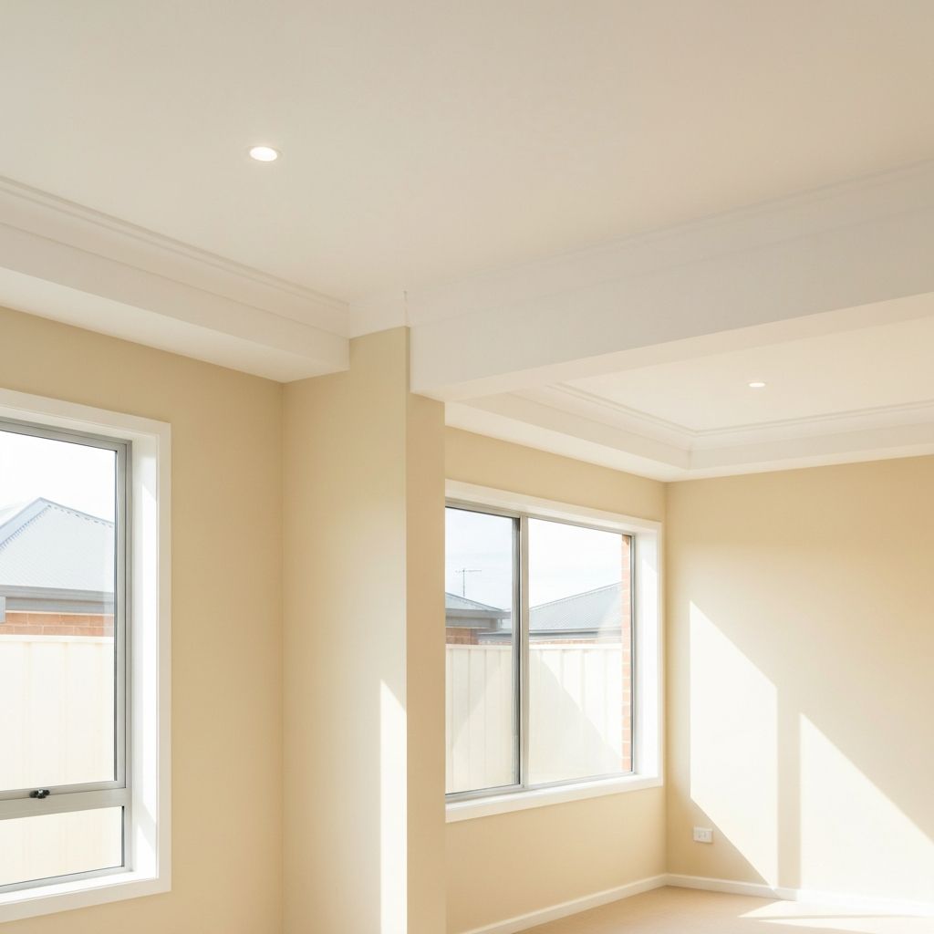 Freshly painted interior room with smooth walls and crisp white trim